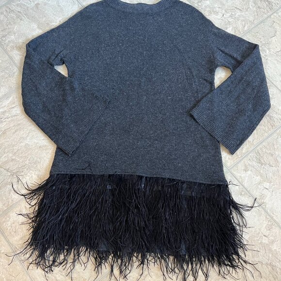 Chelsea 28 Grey Sweater Dress with Feather Fringe Hem - Picture 1 of 3